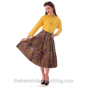Vintage Pleated Cotton Skirt 1950s Colorful Floral Print 28" Waist Women's,New Arrivals vendor-unknown