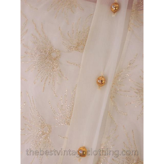 Vintage Sheer Nylon Blouse Gold Metallic Starbursts 1940s Small Women's,New Arrivals vendor-unknown