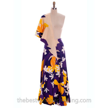 Vintage 70s Cotton Maxi Wrap Skirt & Scarf OO Rings Colorful Bold Print Small Purple Yellow marimekko The Best Vintage Clothing