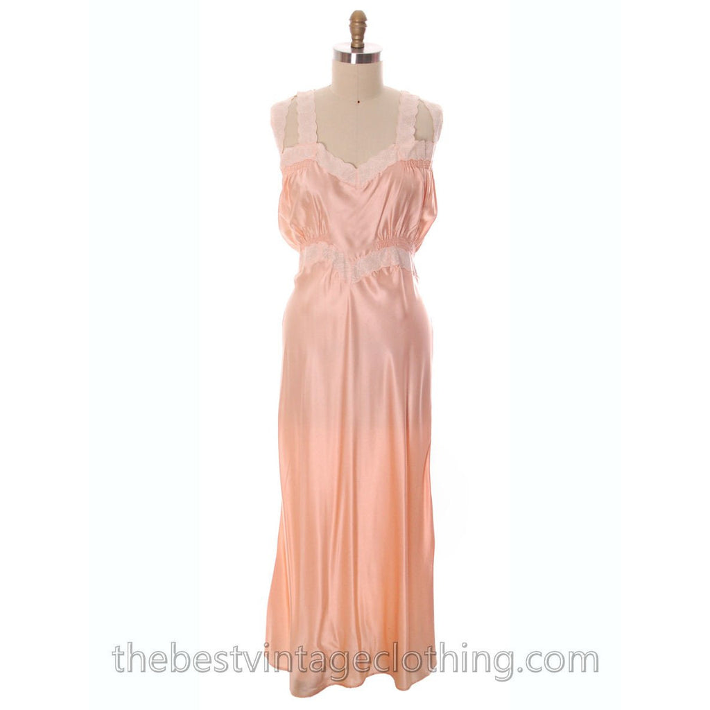 Gorgeous Vintage Peach Rayon Charmeuse Satin NOS Nightgown Boudoir XL Plus Bias Cut The Best Vintage Clothing