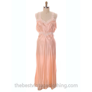 Gorgeous Vintage Peach Rayon Charmeuse Satin NOS Nightgown Boudoir XL Plus Bias Cut The Best Vintage Clothing