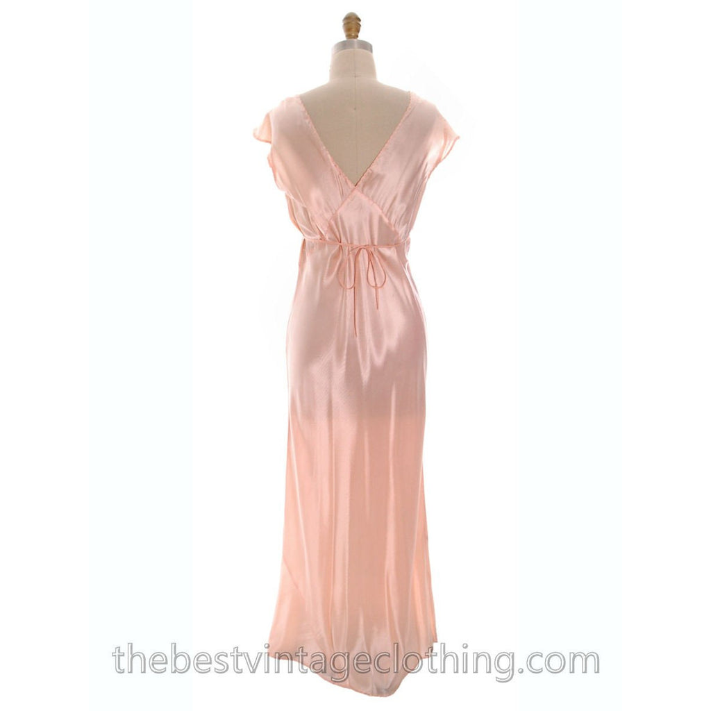 Lovely NOS Vintage 1930s Bias Cut Nightgown Peach Rayon Satin M Pretty Details The Best Vintage Clothing