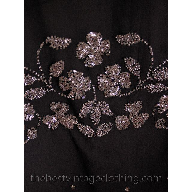 Stunning Antique 1920s Flapper Dress Beaded Black Chiffon Rhinestones Art Deco Near Mint 42 Bust dress The Best Vintage Clothing