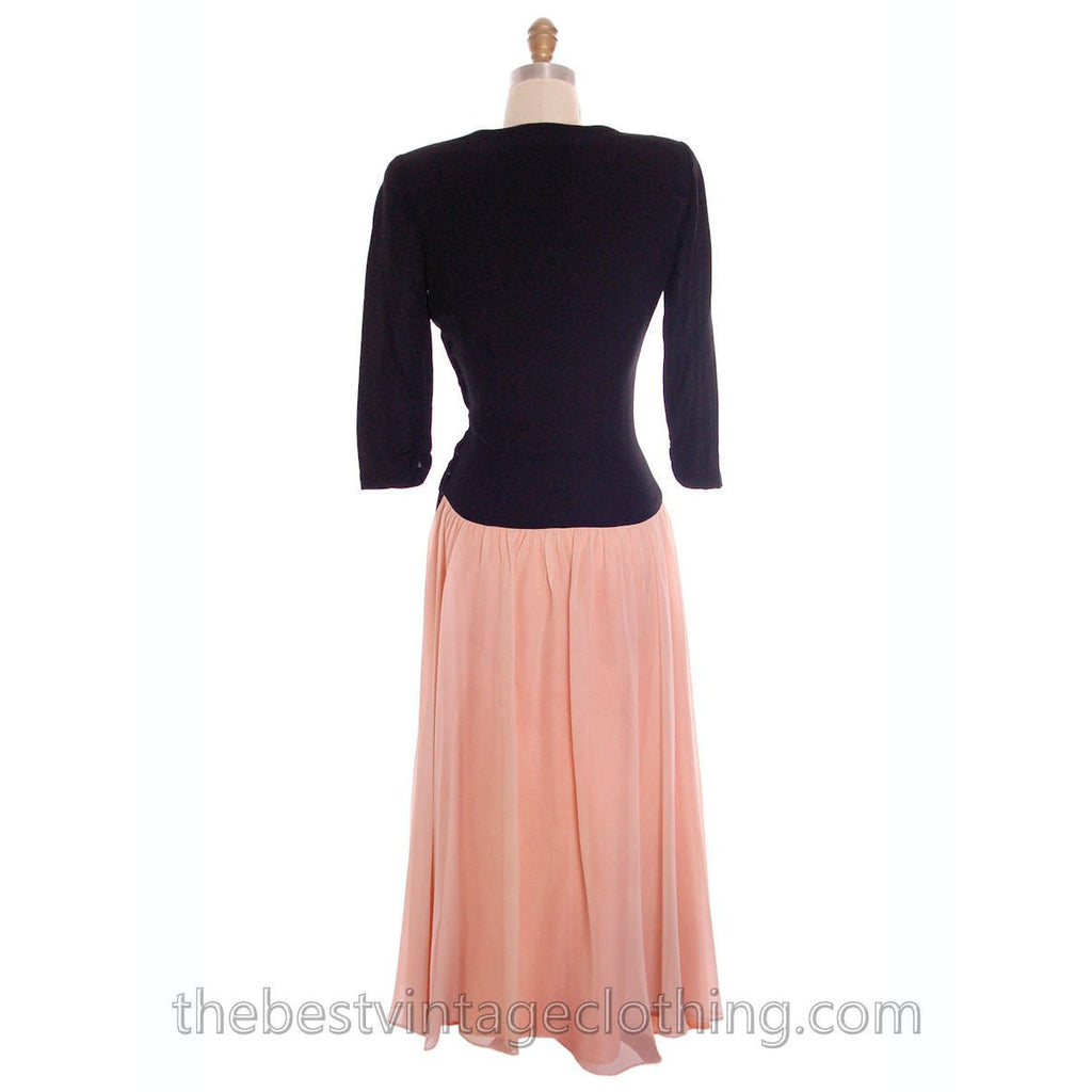 Lovely Vintage 1940s Evening Dress Pink & Black Sequinned Bodice 34-26-Free dress The Best Vintage Clothing