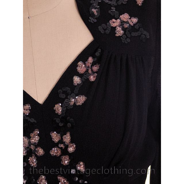 Lovely Vintage 1940s Evening Dress Pink & Black Sequinned Bodice 34-26-Free dress The Best Vintage Clothing