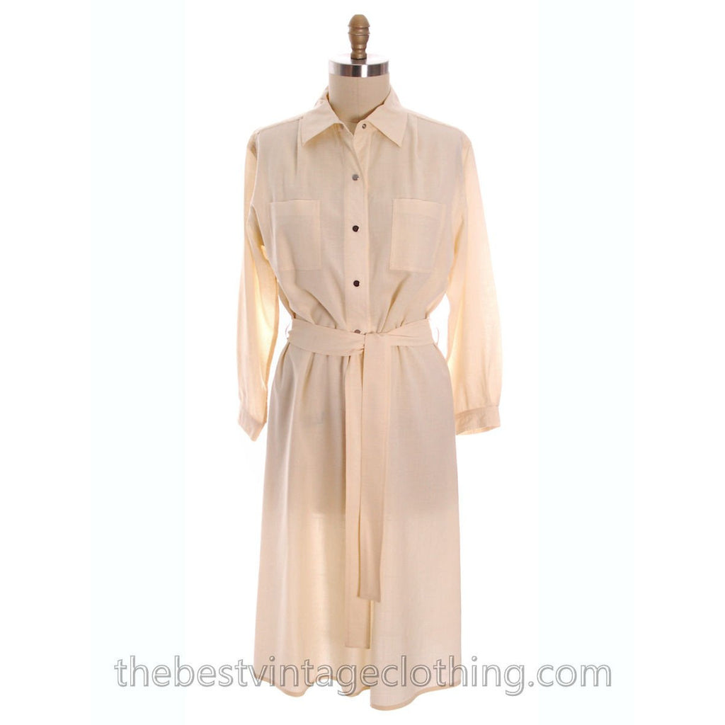 Vintage Vuokko 1970s Dress Ivory Wool Voile Solid Snap Front M - The Best Vintage Clothing
 - 1
