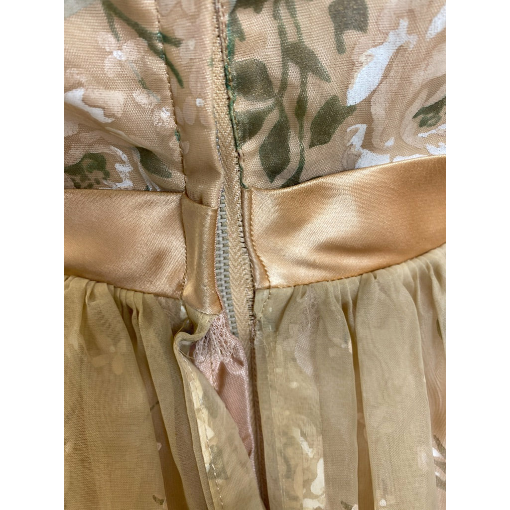 VTG Dress 50s Sheer Nylon Overlay Full Skirt Day/Party Gold White Hand Painted S Dresses The Best Vintage Clothing