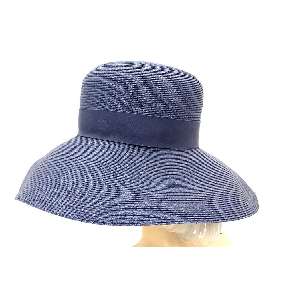 Vintage Lucila Mendez Exclusive Navy Blue Straw Wide Brimmed Hat 1950s Bucket Marvelous Maisel Church New Arrivals The Best Vintage Clothing
