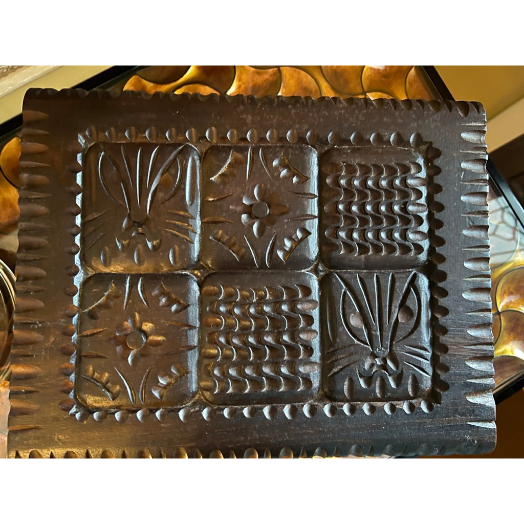 VTG Bohemian Wood Hand Carved Trinket Jewelry Box Cat/ Design 12"x10" Dark Wood Cart2cart The Best Vintage Clothing