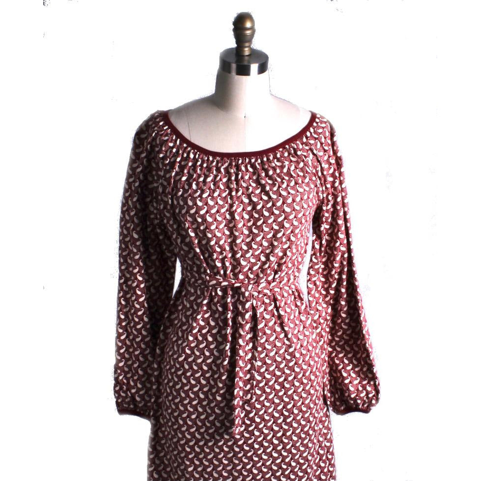 RARE Vintage Marimekko Cotton Knit Maxi Peasant Dress 70s Maroon & Ivory womens XS marimekko The Best Vintage Clothing