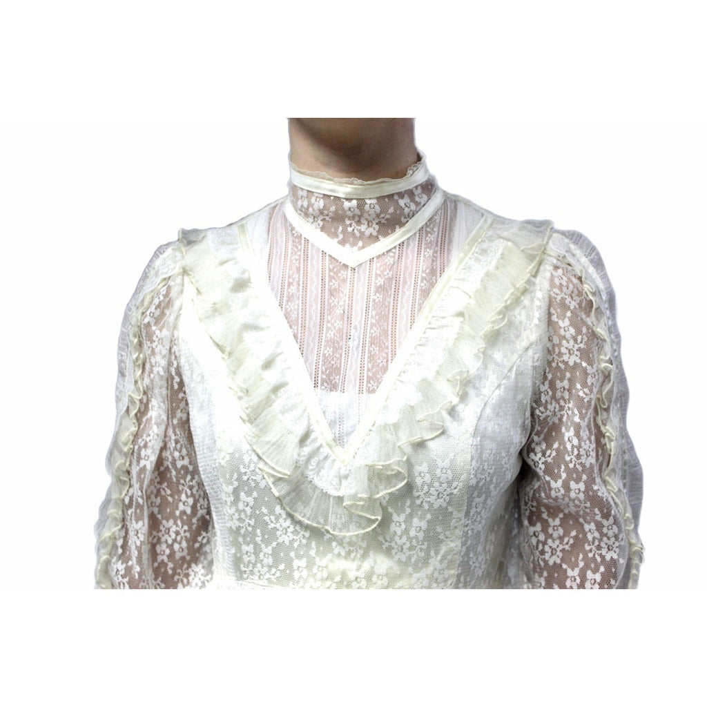 VTG 70s Jessica Mcclintock Gunne Sax White Floral Lace Wedding Dress S NWOT Dresses The Best Vintage Clothing