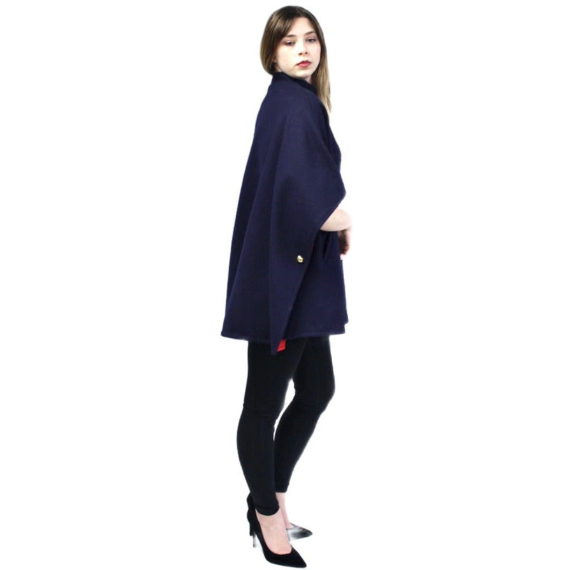 Reversible Vintage Wool Cape Red/Blue 1960s Brass Zipper Mod O/S capes The Best Vintage Clothing