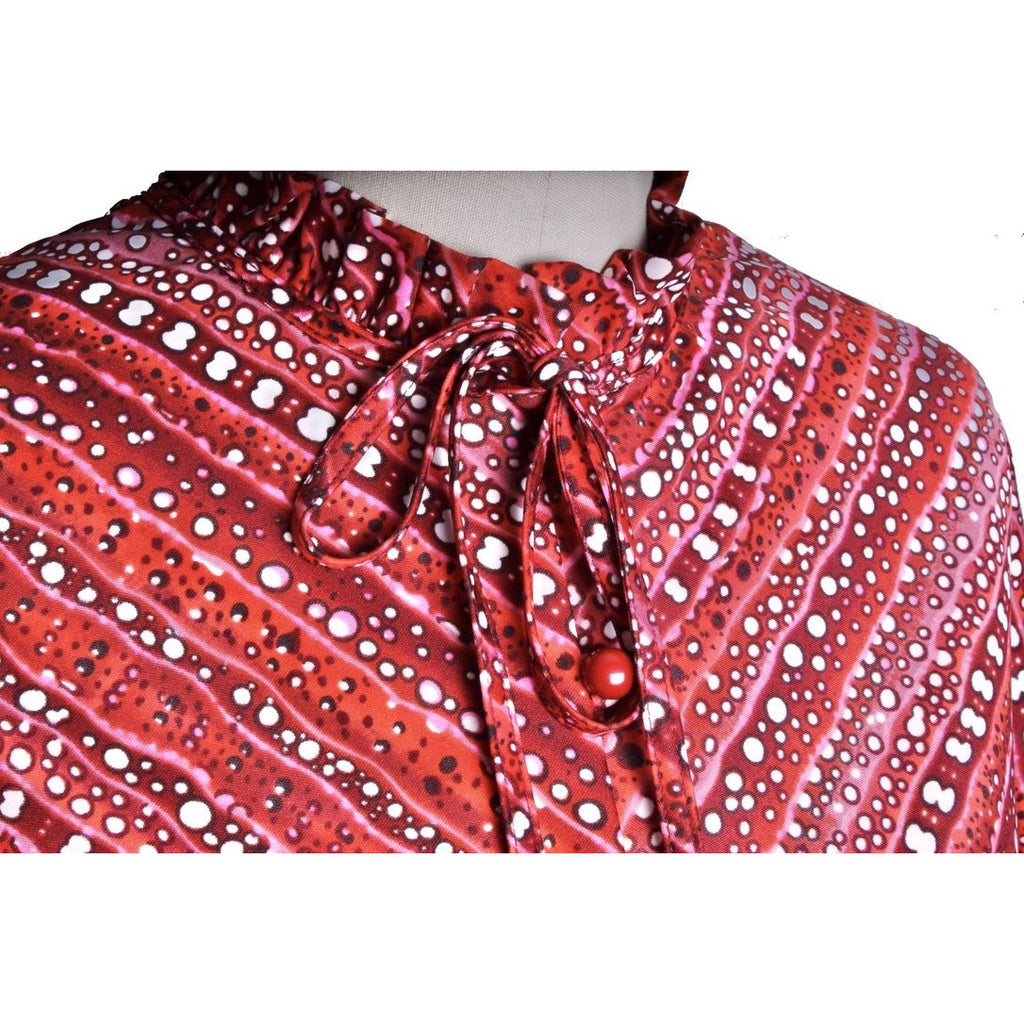 Retro vtg 1970s Francis X Shirt Dress M/L Pink Red Bubbles Neck Bow Polyester The Best Vintage Clothing