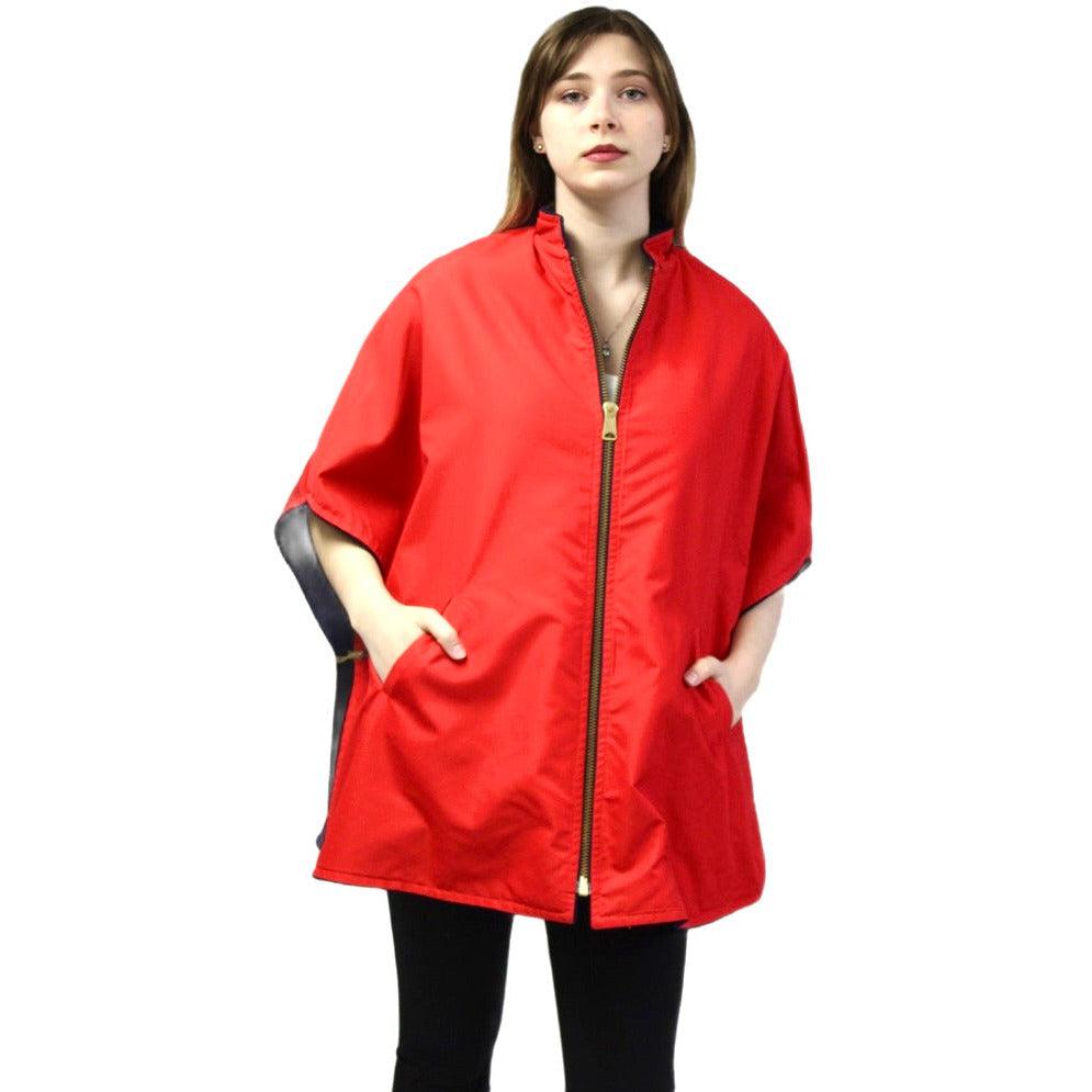 Reversible Vintage Wool Cape Red/Blue 1960s Brass Zipper Mod O/S capes The Best Vintage Clothing