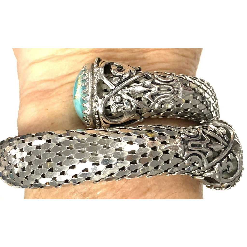 Vintage Whiting & Davis Vintage Coil Silver Mesh Bracelet w/Cabochon Czech Glass Stone Jewelry The Best Vintage Clothing