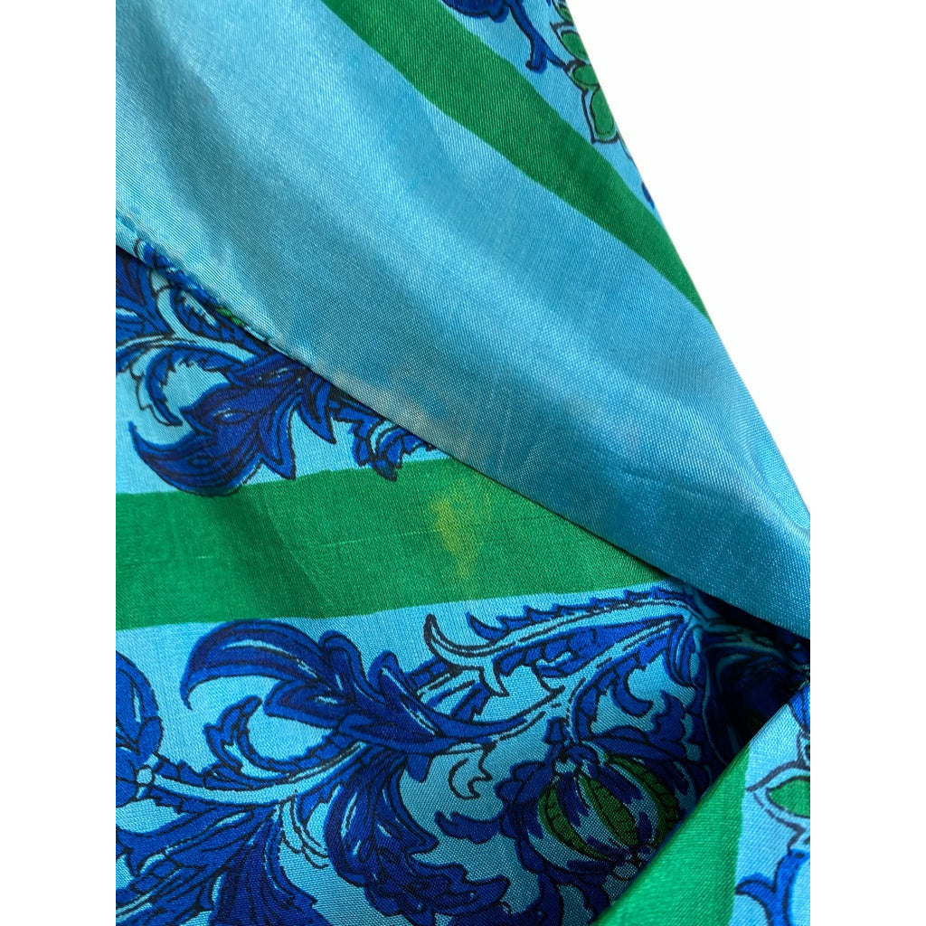 VTG Arkay Silk Dress 50s Hooded Unique Blue Floral Border S Day Dress Zip Front Dresses The Best Vintage Clothing