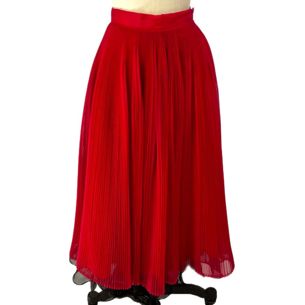 Vintage Skirt Red Pleated Nylon Chiffon 1940S Small 25" Waist Cart2cart The Best Vintage Clothing