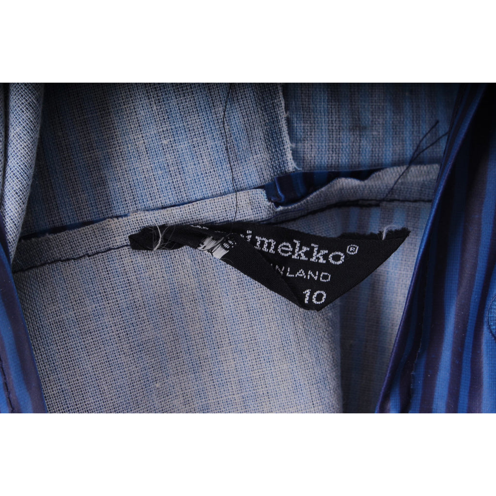 Rare Marimekko Varvunraita Vuokko Design 60s Raincoat Hooded Blue & Navy Stripe Print M 10 38 Zip Up marimekko The Best Vintage Clothing