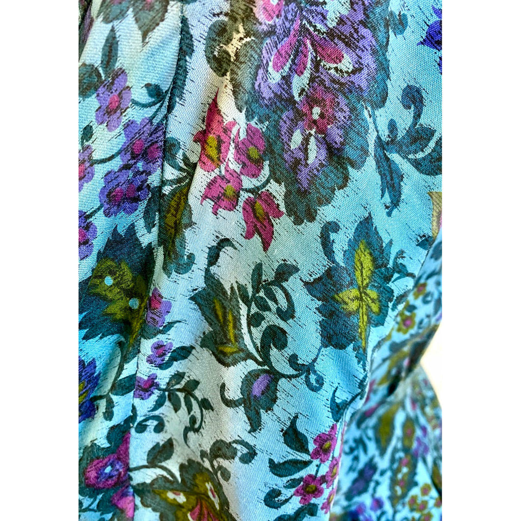 VTG R&K Original Dress 50s Polished Cotton Day/Party Blue Floral M/L Wide Waist Dresses The Best Vintage Clothing