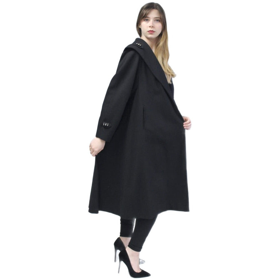 Womens Black Wool Swing Coat 1940s 1950s M-L Fab Bakelite Ornaments Morris coat The Best Vintage Clothing