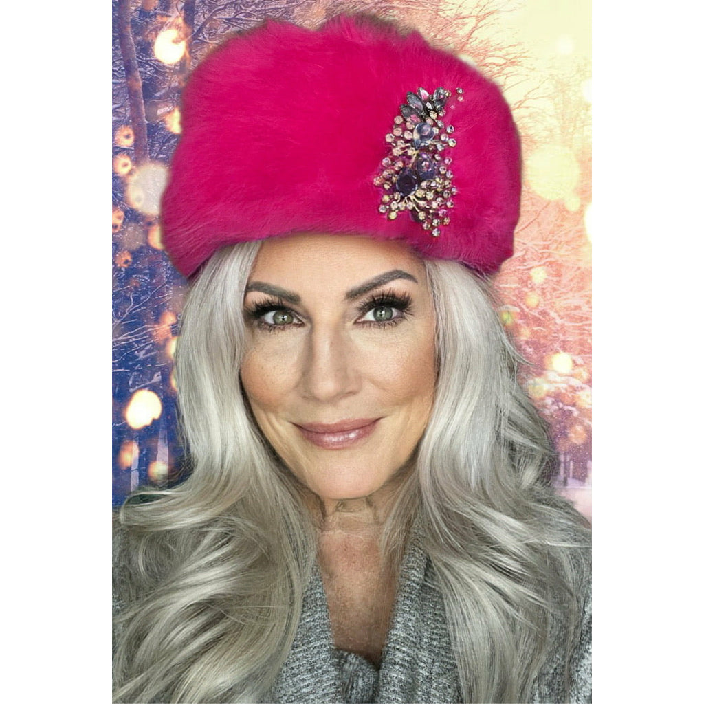 Vintage Mr. Josephs Pillbox Hat Hot Pink Mousse w/ Rhinestones 50s-60s Hats The Best Vintage Clothing