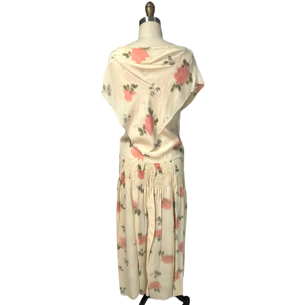 Vintage Printed Silk Watercolor Smocked Waist Tea Dress 1920s Rare Find 35-33-40 Women's,New Arrivals The Best Vintage Clothing