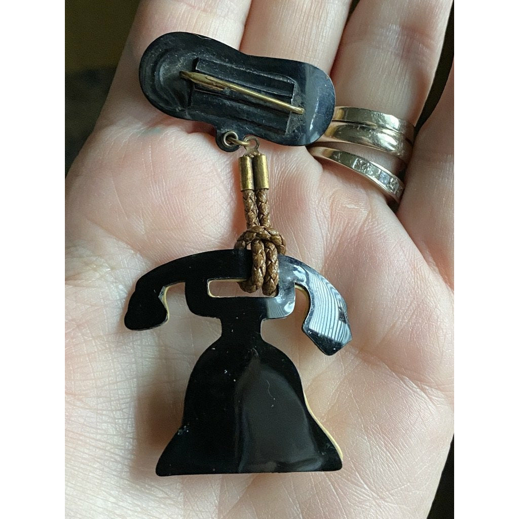 VTG 1920s Art Deco Rare Telephone Celluloid Brooch Pin 3" Dial Works New Arrivals The Best Vintage Clothing