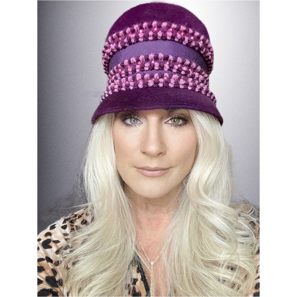 Vintage Purple High Bucket Hat Beads Oleg Cassini 1960s Hats,New Arrivals Oleg Cassini