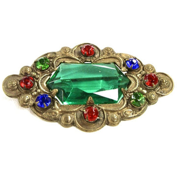 Antique Bronze Victorian Pin Faux Emerald Colorful Pin Brooch 1900 Brooch The Best Vintage Clothing