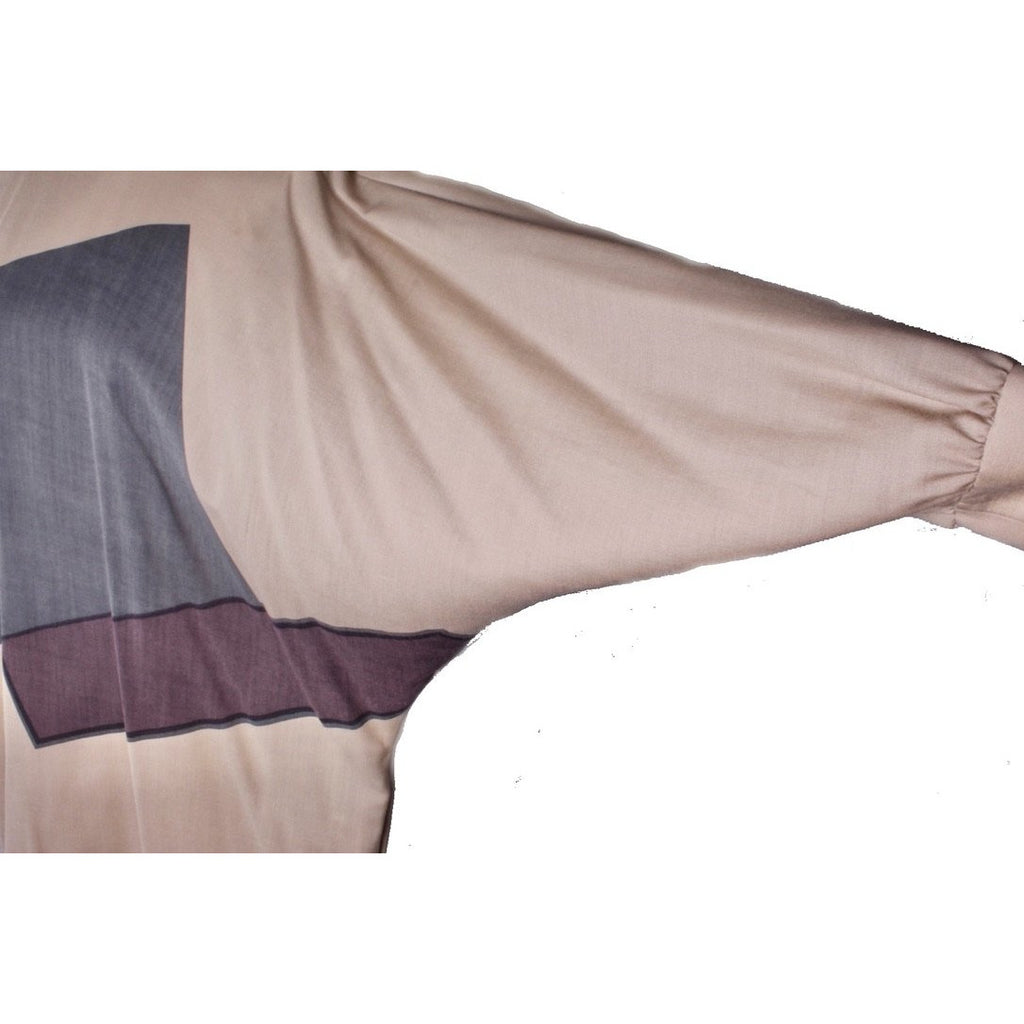 Vintage Vuokko Abstract Art Wool Voile Gown Tan Gray M 1980s Amazing! marimekko The Best Vintage Clothing