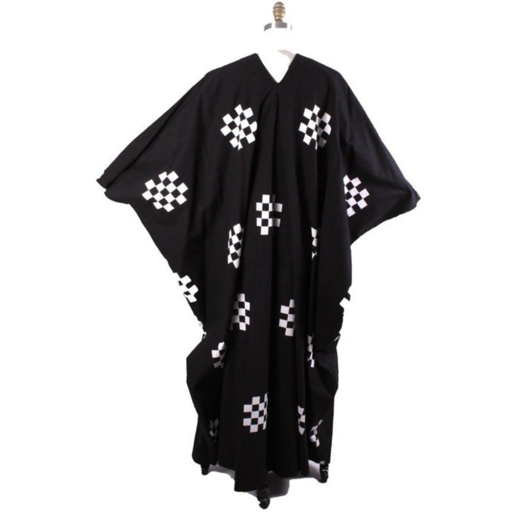 VTG Marimekko ”Pivo” by Katsuji Wakisaka 1975 BLACK/ White Cotton Kaftan Maxi S marimekko The Best Vintage Clothing