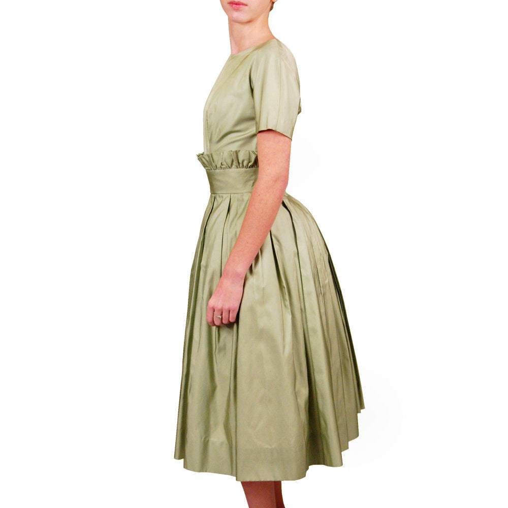 Vintage MCM Suzy Perette Cocktail Dress Pale Green Silk 1950sPaper Bag Waist Sz S Cart2cart Suzy Perette