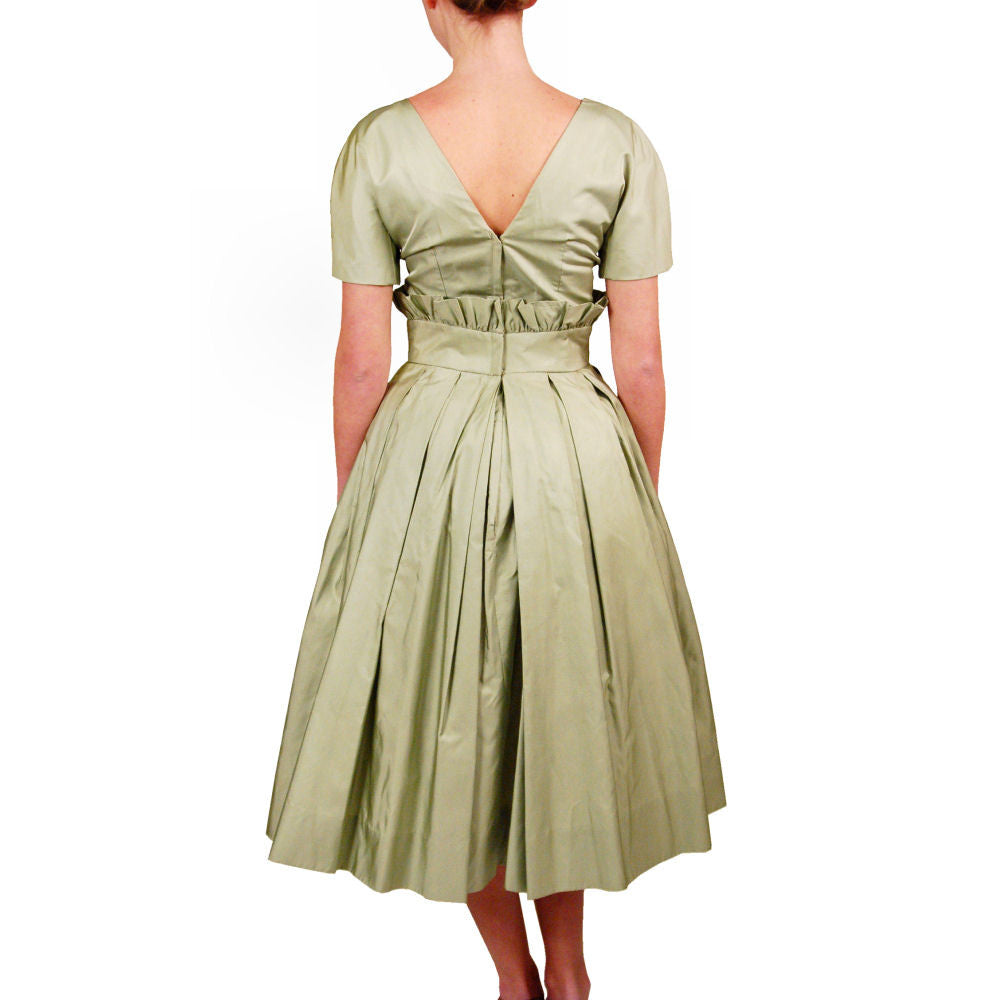 Vintage MCM Suzy Perette Cocktail Dress Pale Green Silk 1950sPaper Bag Waist Sz S Cart2cart Suzy Perette