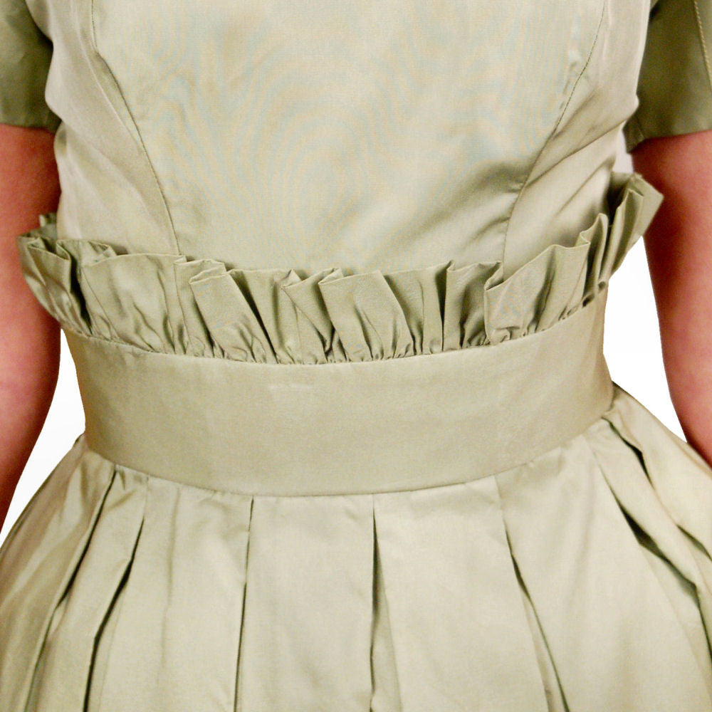 Vintage MCM Suzy Perette Cocktail Dress Pale Green Silk 1950sPaper Bag Waist Sz S Cart2cart Suzy Perette