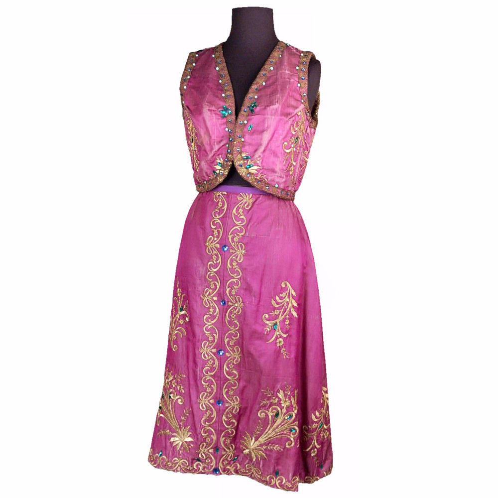 Vintage Purple Silk Beaded Skirt & Top Gypsy Boho Soutache 1970S Provenance Small Women's The Best Vintage Clothing