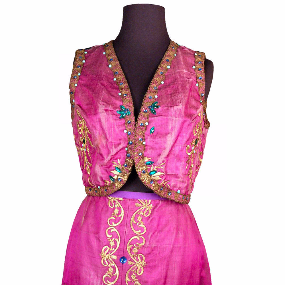 Vintage Purple Silk Beaded Skirt & Top Gypsy Boho Soutache 1970S Provenance Small Women's The Best Vintage Clothing