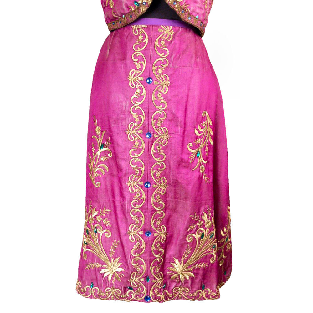 Vintage Purple Silk Beaded Skirt & Top Gypsy Boho Soutache 1970S Provenance Small Women's The Best Vintage Clothing