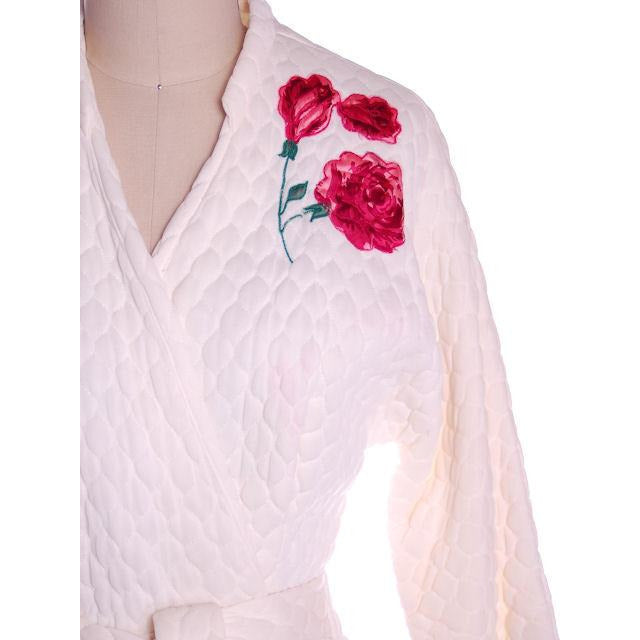 Vintage White Quilted Bed Jacket Roses Applique Evelyn Pearson 1950s 38-26-Free New Arrivals Evelyn Pearson