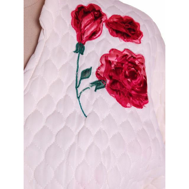 Vintage White Quilted Bed Jacket Roses Applique Evelyn Pearson 1950s 38-26-Free New Arrivals Evelyn Pearson