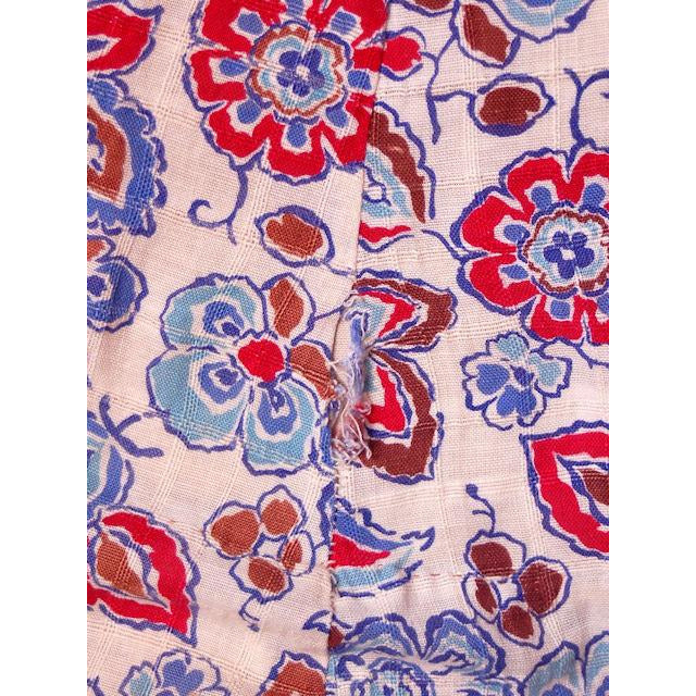 Vintage Printed Robe Unique Zipper Front Ealry 1940s Red/Blue/White 37-32-40 Women's vendor-unknown