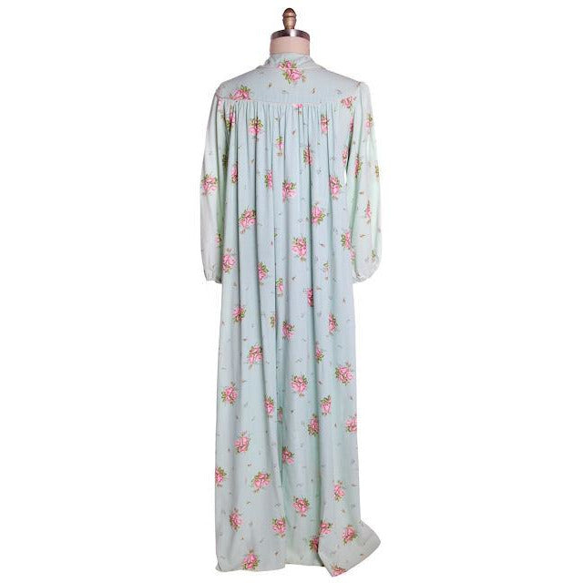 Vintage Blue & Pink Roses Rayon Robe 1940s Neat Belt 44 Bust L-XL Women's The Best Vintage Clothing