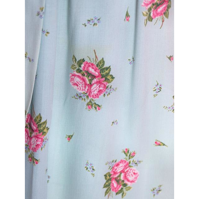 Vintage Blue & Pink Roses Rayon Robe 1940s Neat Belt 44 Bust L-XL Women's The Best Vintage Clothing