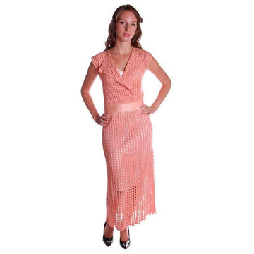 Vintage Peach Crocheted Knit Day Dress 1930s Size 6-8 Cart2cart The Best Vintage Clothing