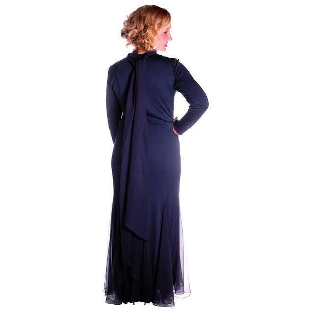 Vintage Richilene Blue Silk Wiggle Fishtail Evening Gown Sz 8-12 1930s look Women's Richilene