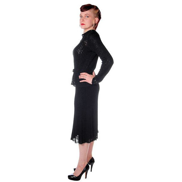 Vintage Black Rayon Knit Skirt Suit 1930s Glass Buttons Size  Small - The Best Vintage Clothing
 - 1