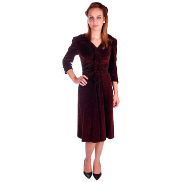 Vintage Chocolate Brown Velvet Day Dress 1930s Draping 38-28-47 - The Best Vintage Clothing
 - 1