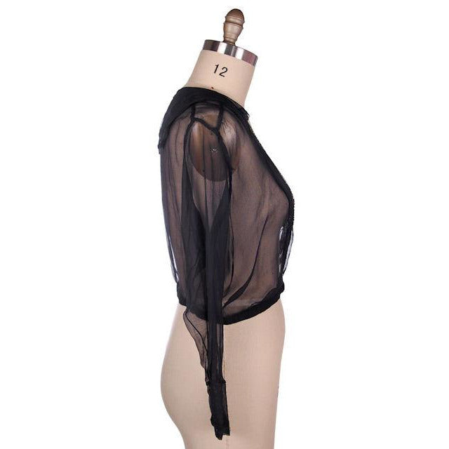 Vintage Blouse Black Sheer Silk Chiffon w Yellow Beads 1920s M-L Women's The Best Vintage Clothing