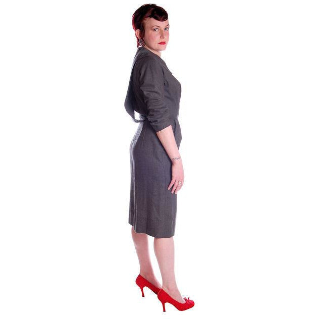 Vintage Grey Wool Secretary Dress 1950s Richard Cole 34-25-36 - The Best Vintage Clothing
 - 3