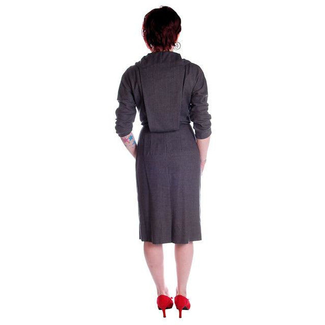Vintage Grey Wool Secretary Dress 1950s Richard Cole MCM Pompian 34-25-36 Cart2cart Richard Cole