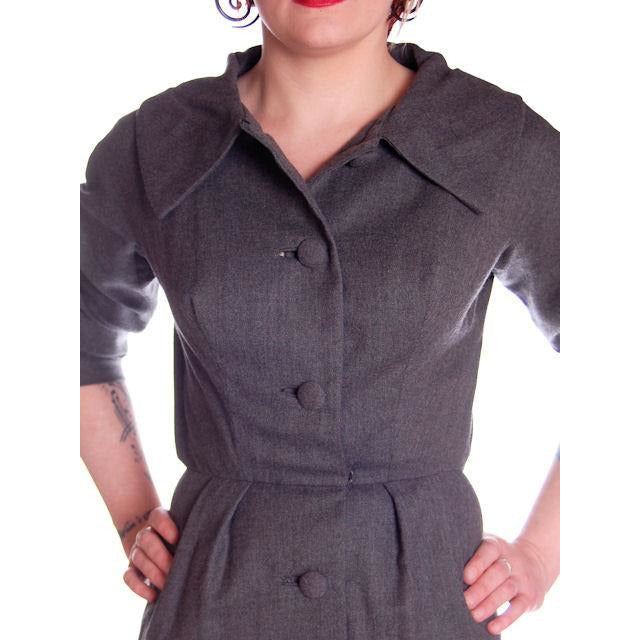 Vintage Grey Wool Secretary Dress 1950s Richard Cole MCM Pompian 34-25-36 Cart2cart Richard Cole